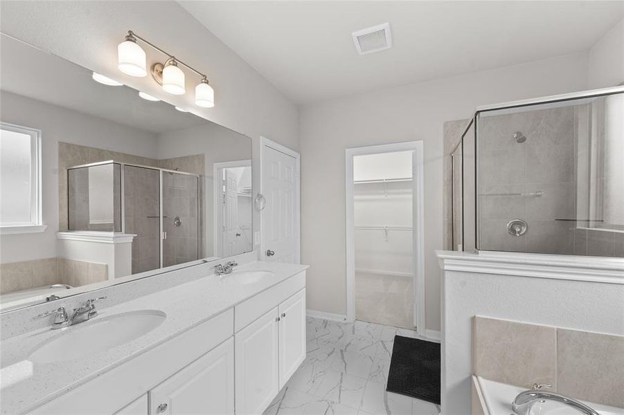 Double Vanity Sinks, Stand Up Shower, and Garden Soaking Tub