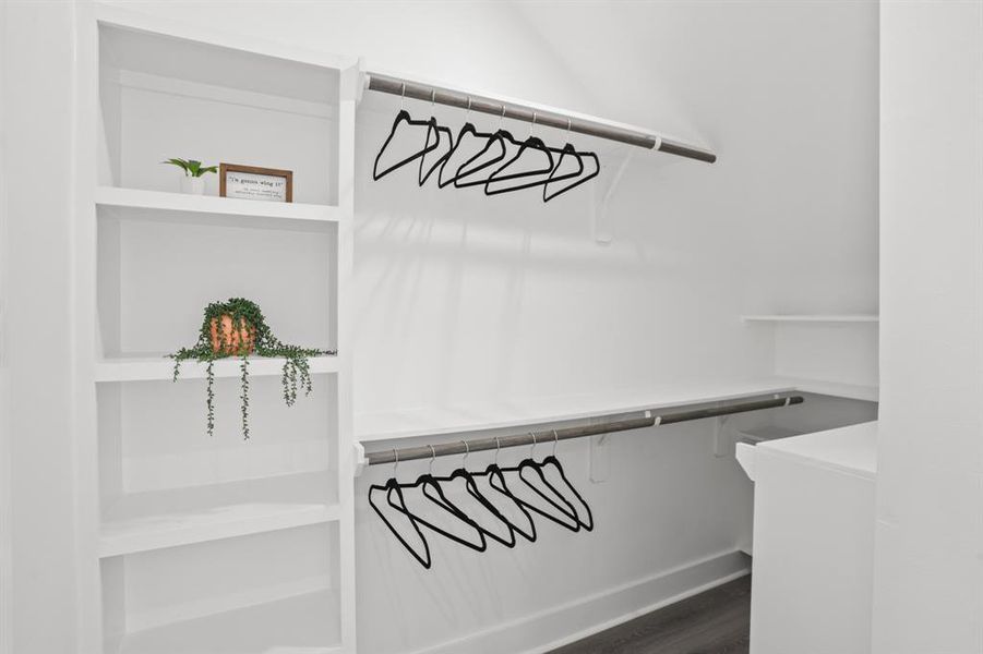 Custom Walk-in closet with built-in shelves.