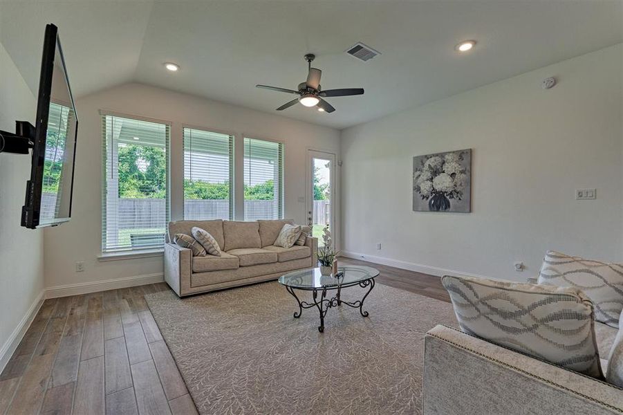 Family room w views of the backyard