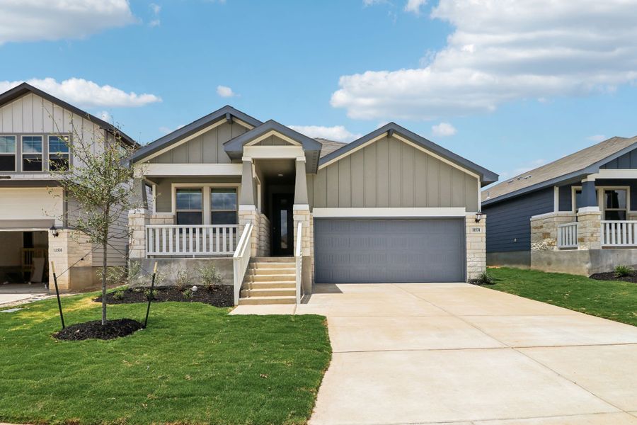 Front exterior of the Hughes floorplan at a Meritage Homes community.