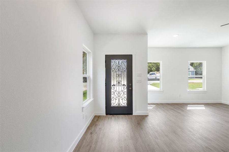 Foyer entrance with hardwood / wood-style flooring and plenty of natural light
