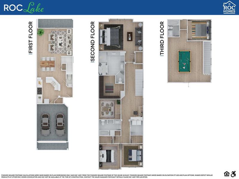The ROClake floorplan from ROC Homes offers a spacious and contemporary layout designed for modern living.  finished square footage varies based on elevation styles and plan options.