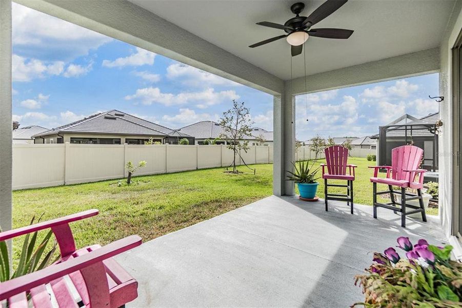 Spacious lanai w/partial fencing & fan