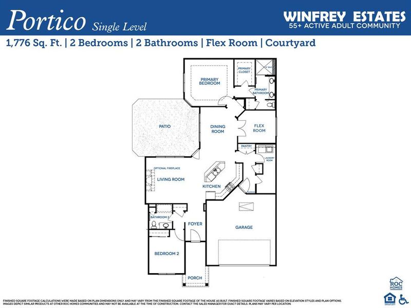 The Portico floor plan at Winfrey Estates by ROC Homes features an elegant design with spacious living areas, modern amenities, and seamless indoor-outdoor flow.