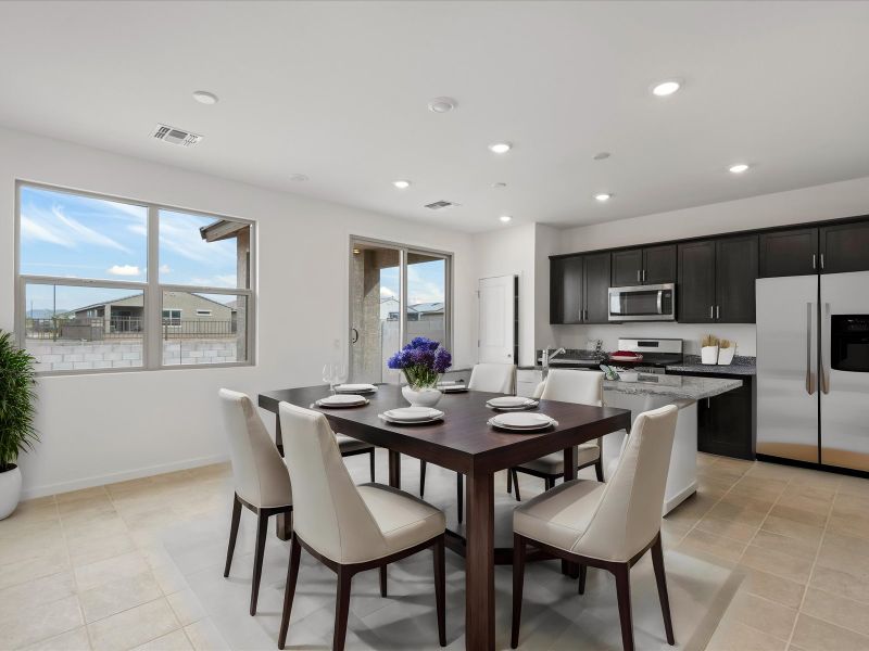 Virtual Rendering of the Kitchen and Dining Room in the Onyx Floorplan