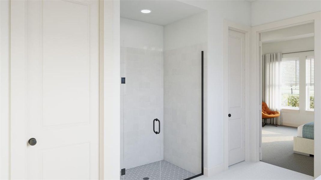 This owner's bath oversized walk in shower is the perfect place to start or end your day!  VIRTUALLY STAGED RENDERING