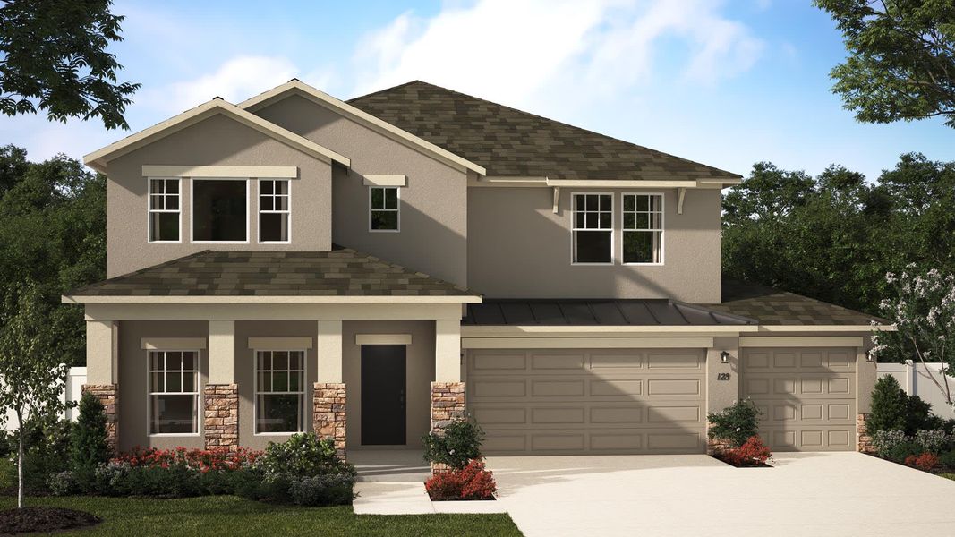 Elevation 3 with Optional Stone and 3-Car Garage - Wilshire by Landsea Homes