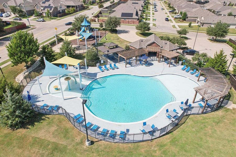 View of swimming pool with a gazebo, a lawn, and a patio area