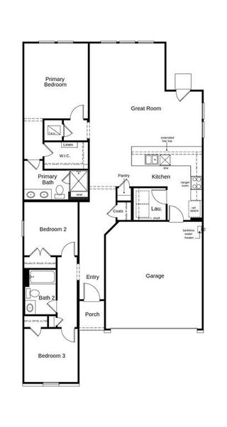 This floor plan features 3 bedrooms, 2 full baths and over 1,400 square feet of living space.