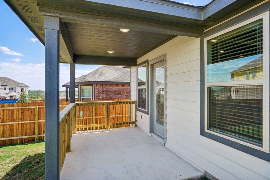 Patio of the Fitzhugh floorplan at a Meritage homes community.