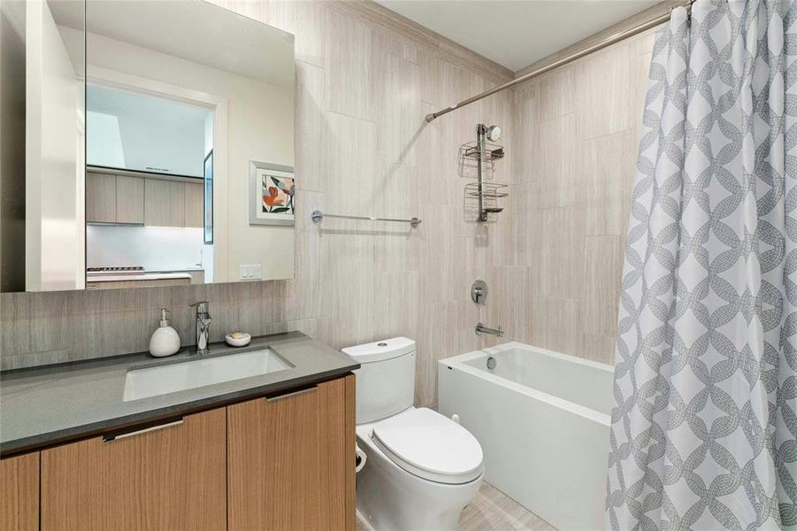 Clean modern bathroom with soaking tub