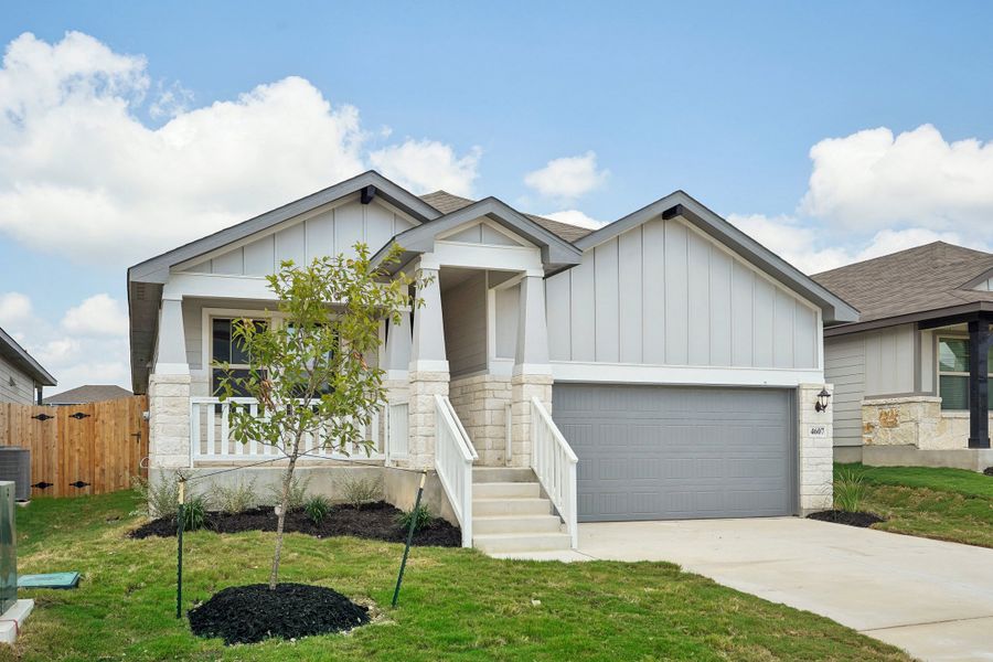 The front exterior of the Allen floorplan at a Meritage Homes community.