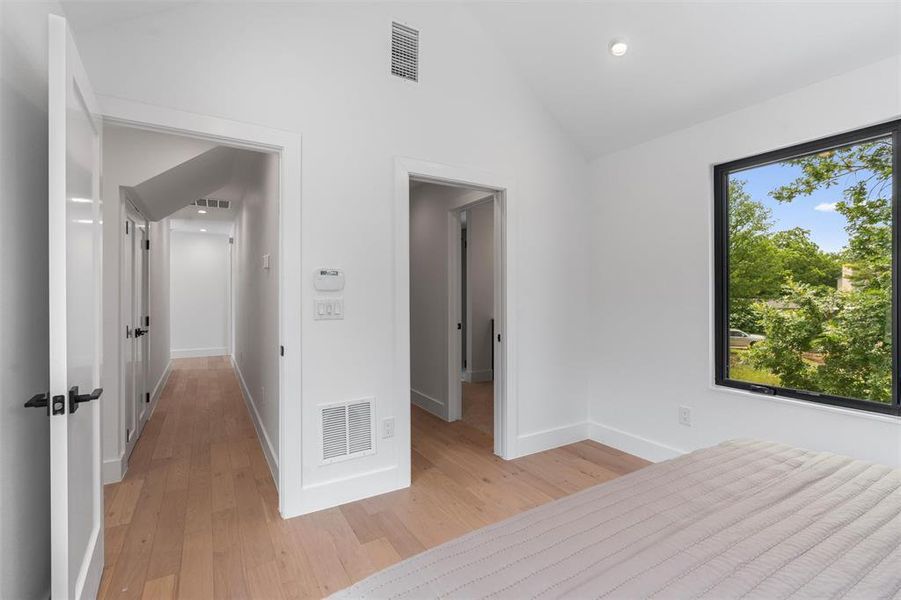 Looking from the primary bedroom toward the hallway.