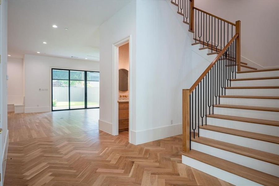 Staircase with parquet floors