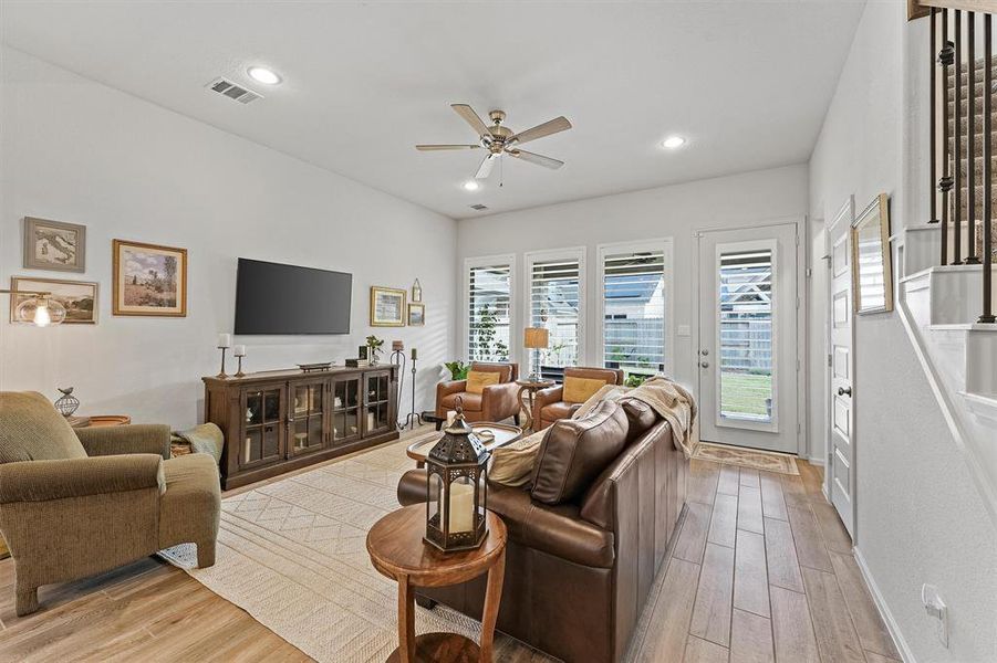 Plantation shutters were added to the study/office, dining room and living room (as well as the primary suite)