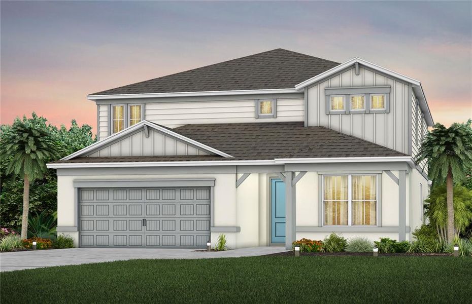 Exterior Design. Artistic rendering for this new construction home. Pictures are for illustrative purposes only. Elevations, colors and options may vary.