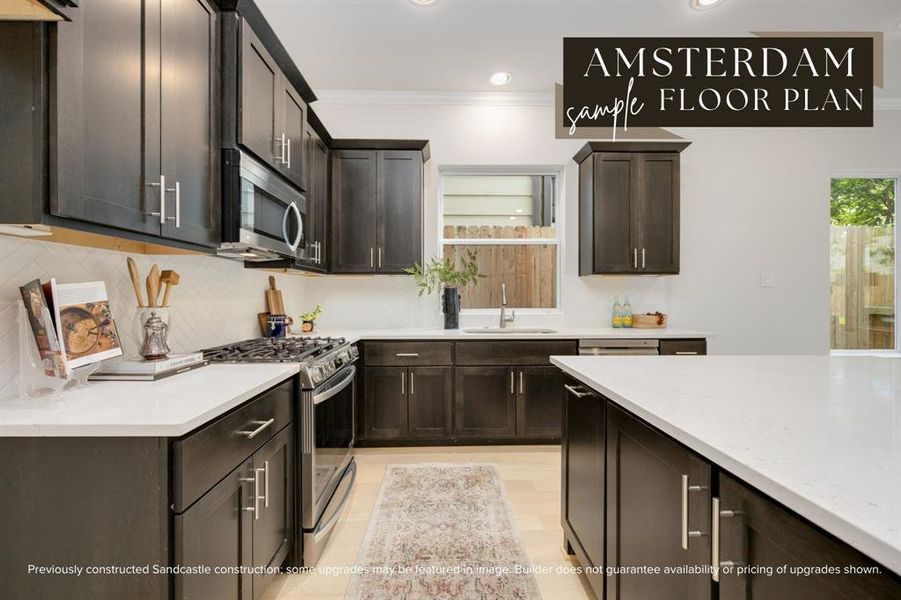 Culinary excellence awaits in a kitchen adorned with a large island, abundant quartz countertops, and ample space for two chefs to work together seamlessly. Enjoy the convenience of soft-close drawers and a waste bin pull-out, adding a touch of luxury to your cooking experience.