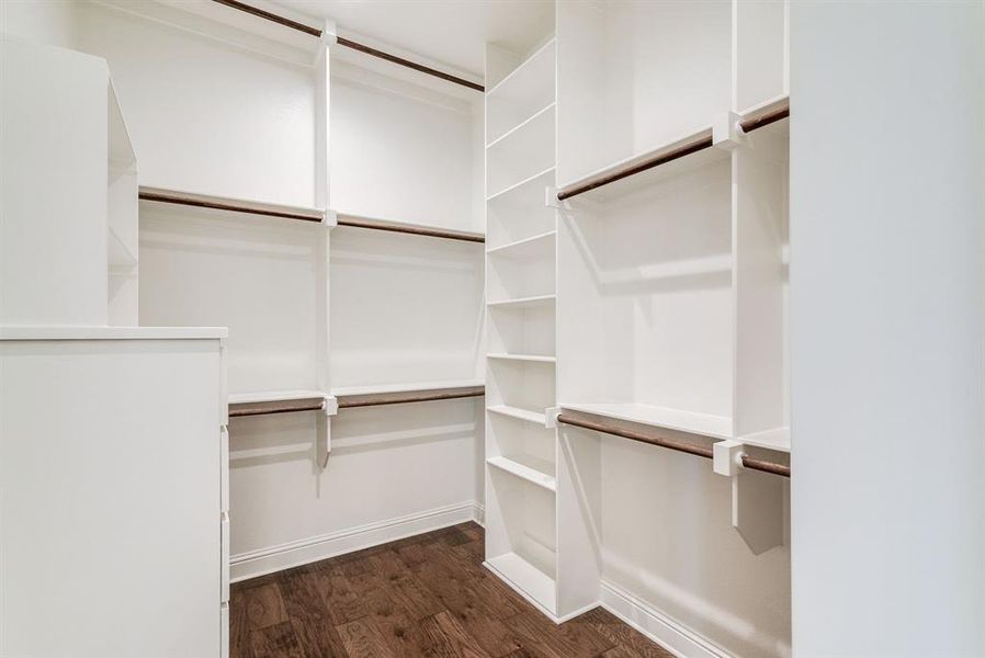 Walk in closet featuring dark hardwood / wood-style flooring