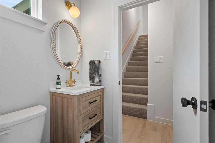 Double-vanity bathroom, with pocket door to close-off and serve as guest bathroom.