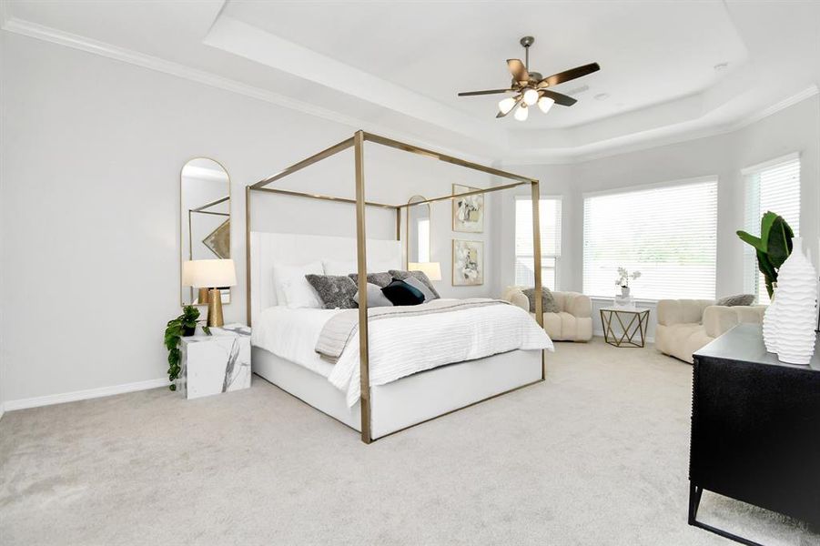 Step into the sanctuary of theprimary bedroom. Soft carpetingunderfoot adds a touch of luxury,creating a warm and invitingatmosphere that extends throughoutthe space.