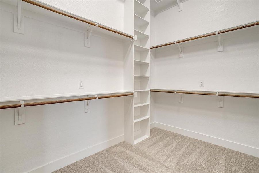 Walk in closet with light carpet