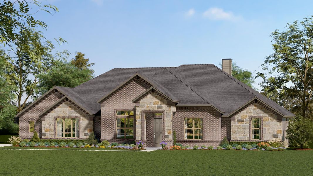Elevation A with Stone | Concept 2915 at The Meadows in Gunter, TX by Landsea Homes