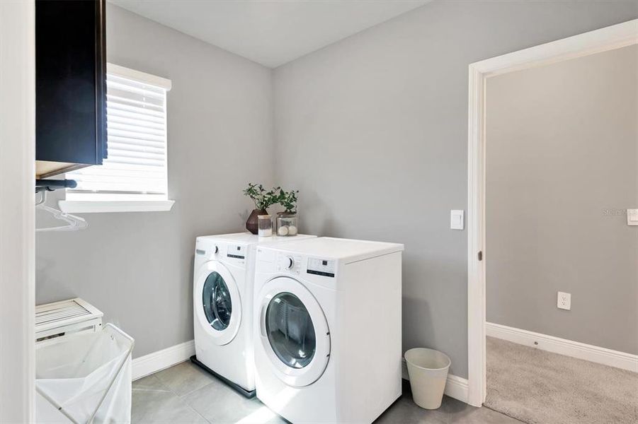 Second floor laundry has added cabinets and is roughed in for a sink.  The laundry can be accessed from both the hall and through the master walk-in closet.