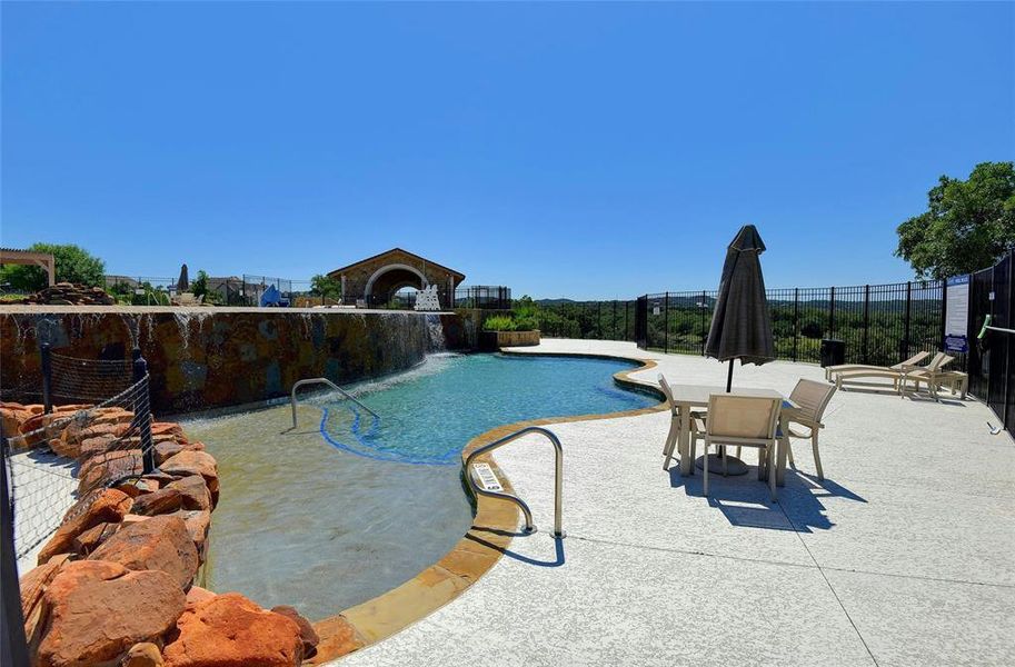 Grotto pools and hottub. The lower pool often has a vollyeball game happening:)