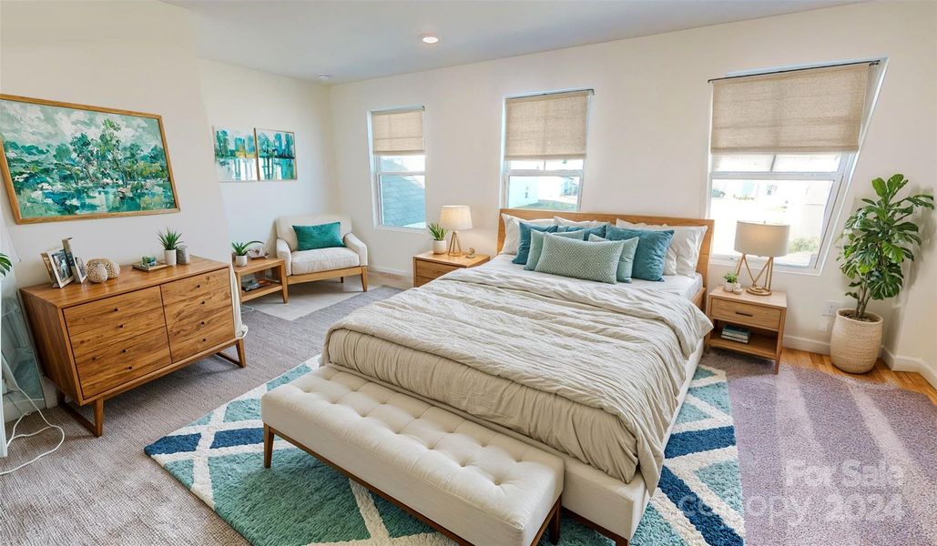 Owners bedroom shown with virtual staging