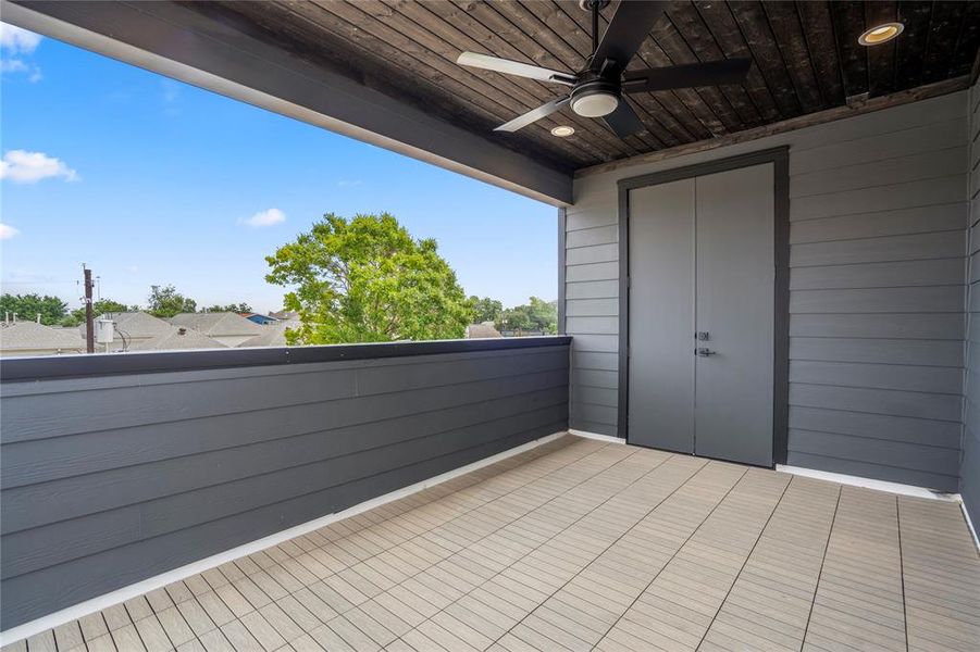 The other side of this covered rooftop deck with nothing but open sky as your view!