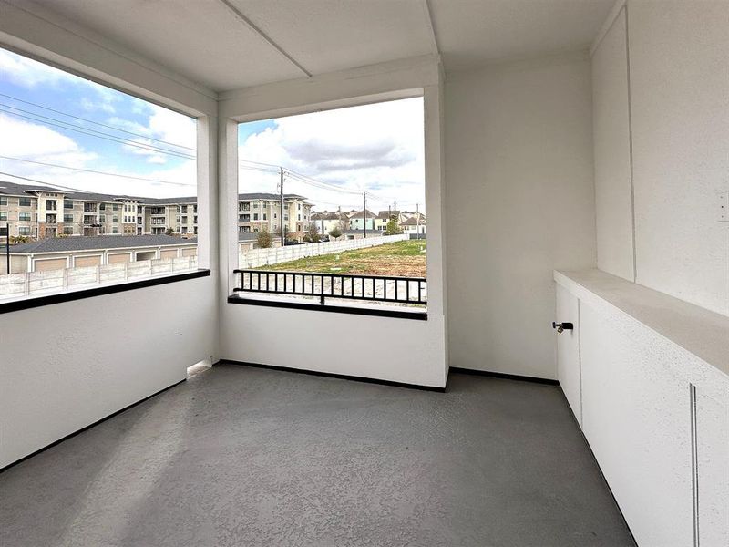 2nd Floor - Covered Balcony comes standard with connections for mounted TV and ceiling fan.