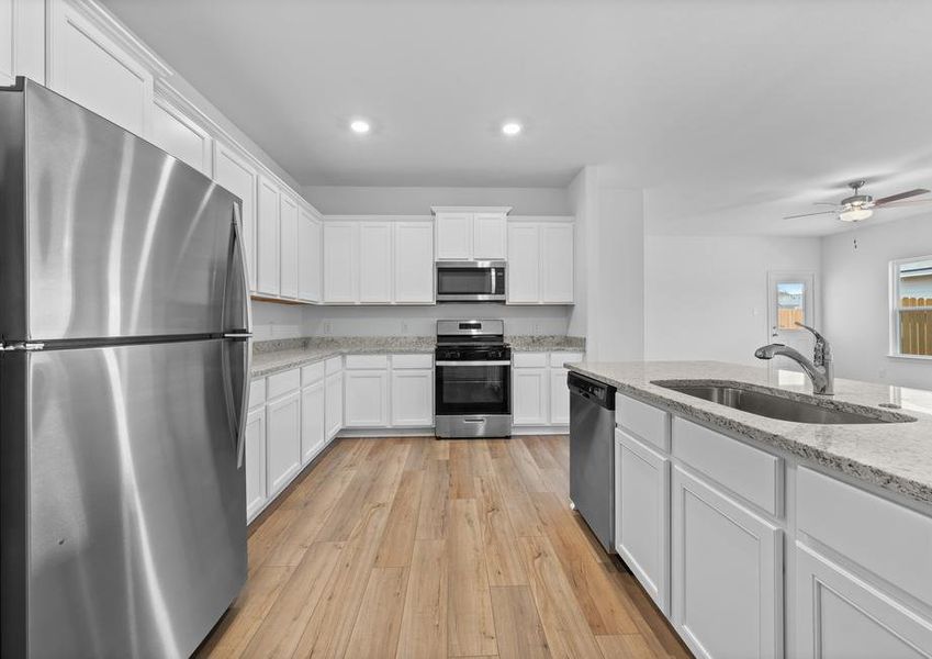 The Kitchen comes with stainless steel appliances