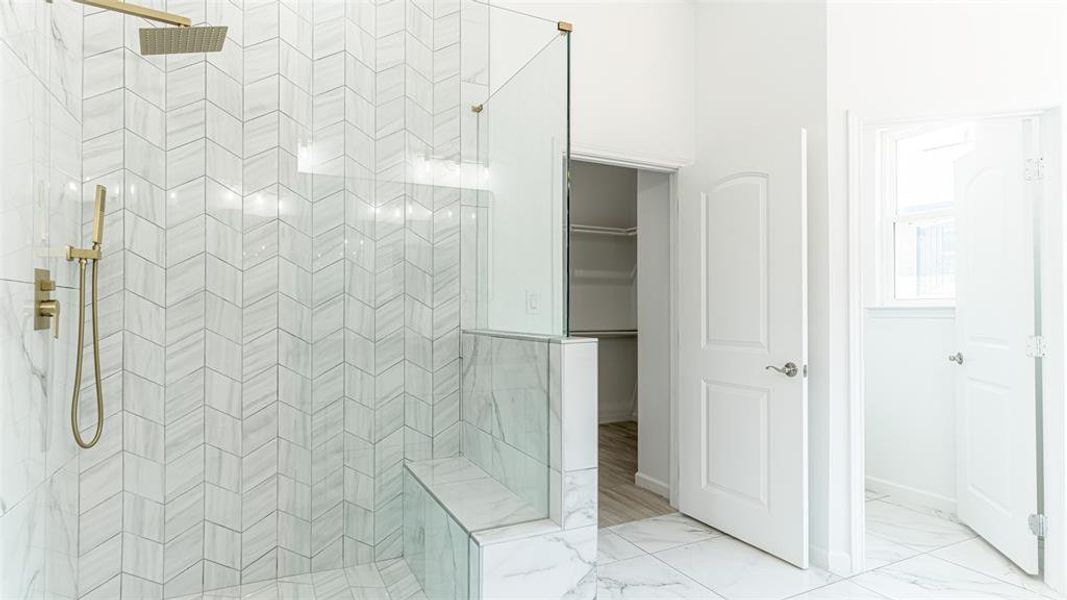 Beautiful Tile Shower With Bench