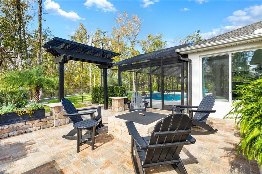 Outdoor Patio with Firepit and Pergola