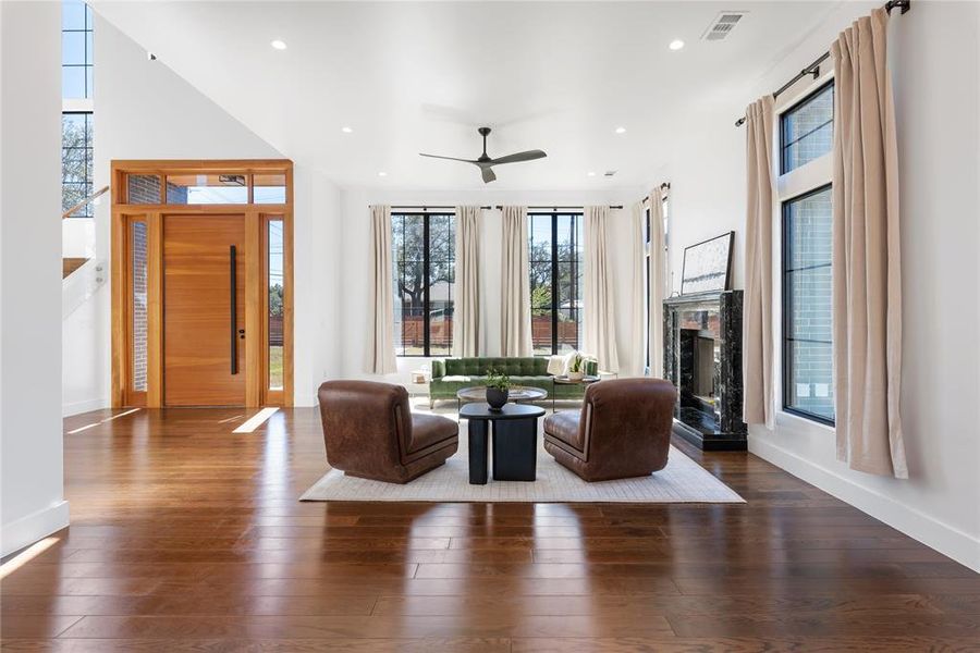 High ceilings and large windows throughout