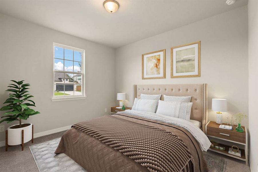 Your secondary bedroom features plush carpet, fresh paint, closet, and a large window that lets in plenty of natural lighting.