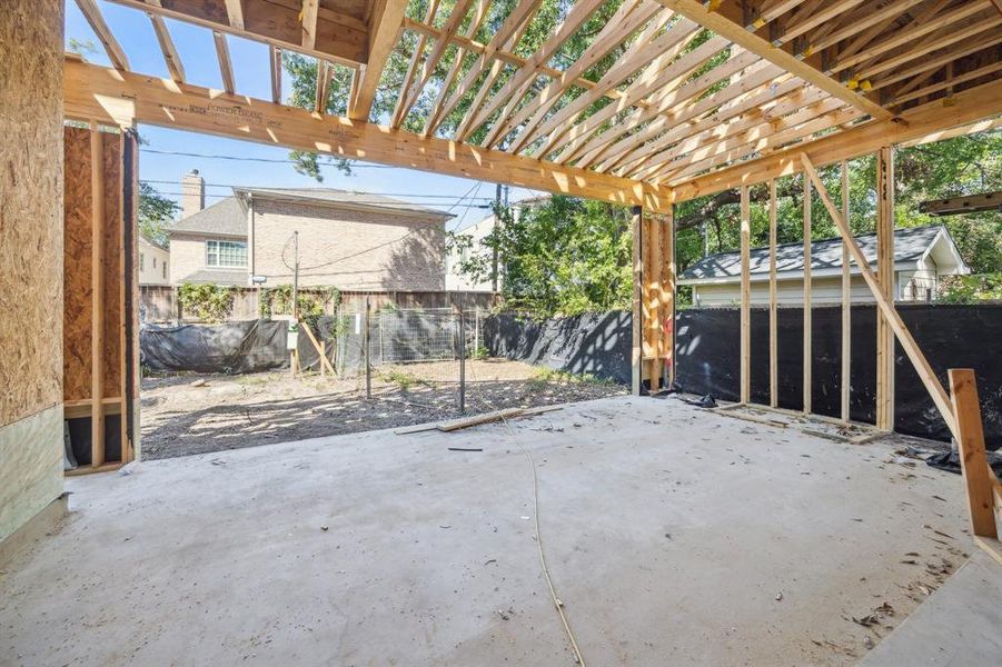 Current Stage of the Covered Lanai with a Fireplace.  Picture of construction as of October 7, 2024.