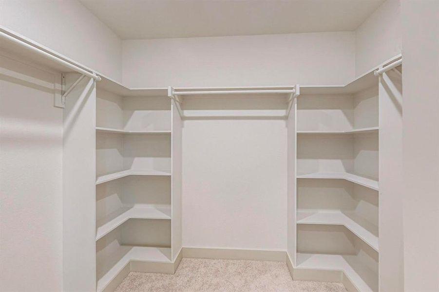 Walk in closet featuring light carpet