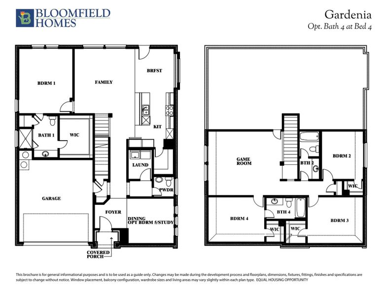 Gardenia Floor Plan with Optional Bath 4 at Bed 4