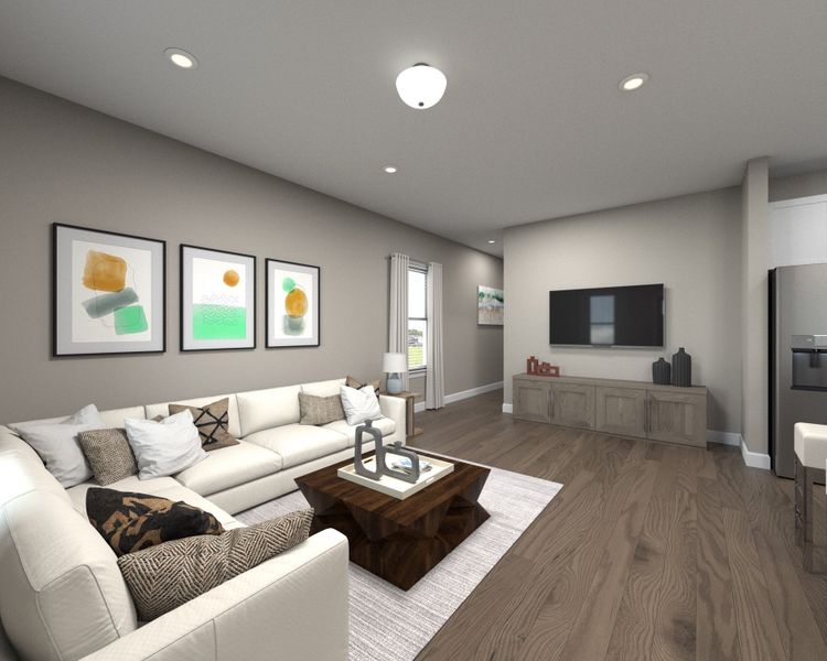 The open-concept living space provides the perfect space to entertain friends and family.