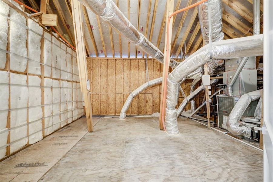 Not only does this home have plenty of closet and storage space, the huge attic is finished with flooring and a wonderful area for extra storage! Look how beautifully built this attic is!