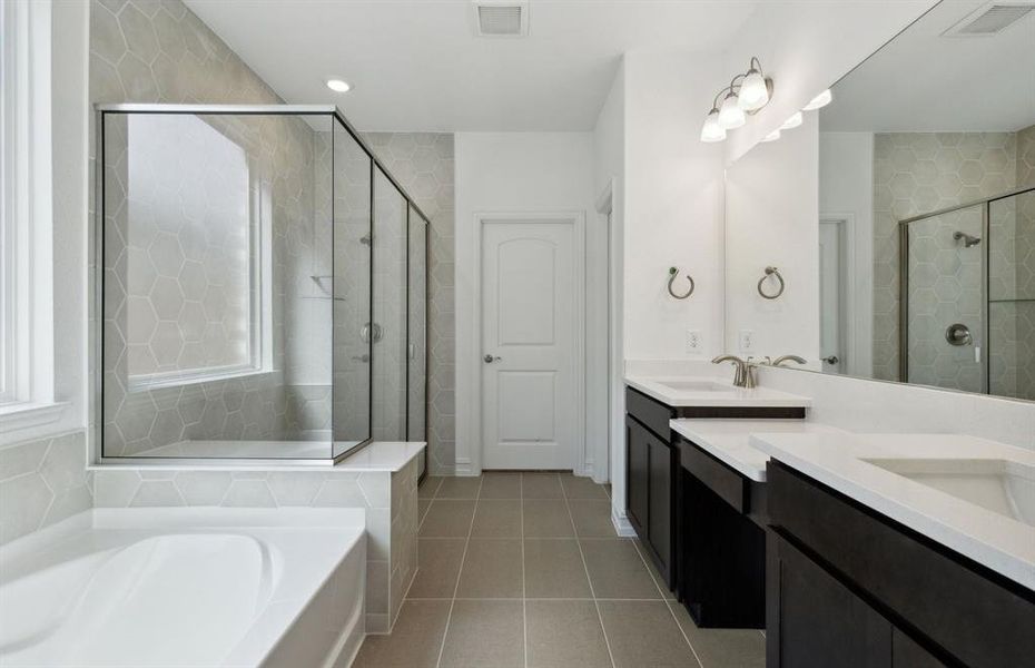 Premium owner's bathroom with dual vanity and large shower*real home pictured