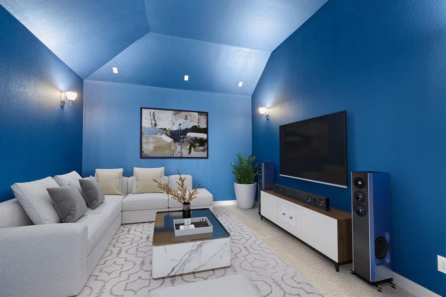 Whether it's family movie night, cheering on your favorite sports team, or hosting a gaming marathon, this media room caters to every form of entertainment.