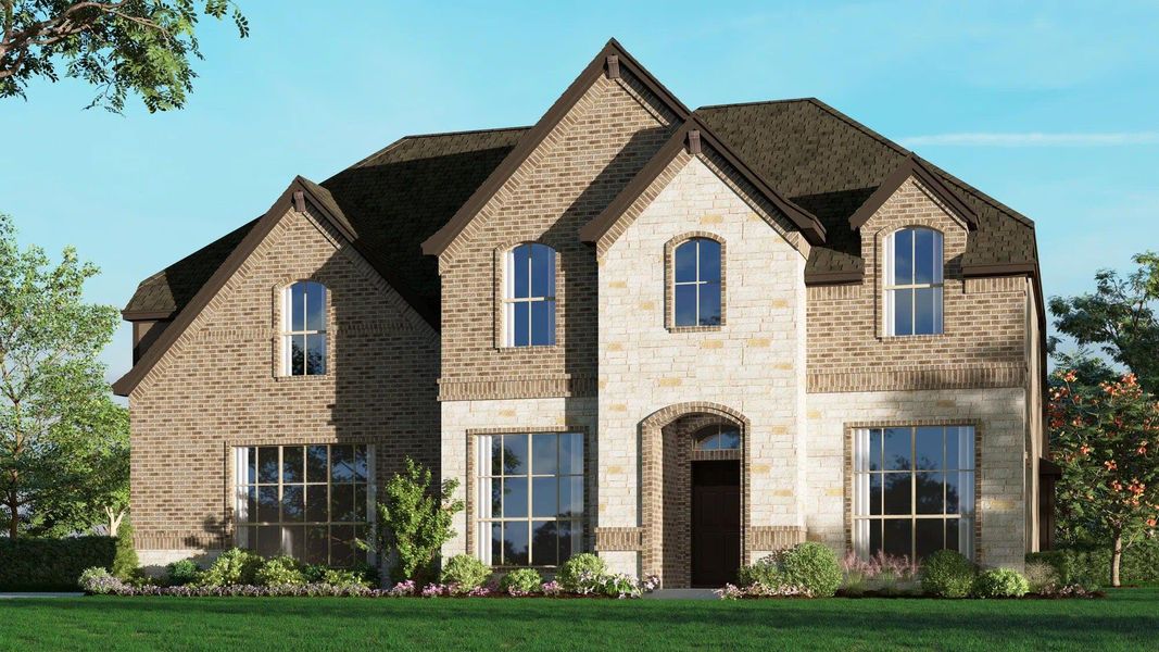 Elevation D with Stone and Outswing | Concept 3135 at Oak Hills in Burleson, TX by Landsea Homes