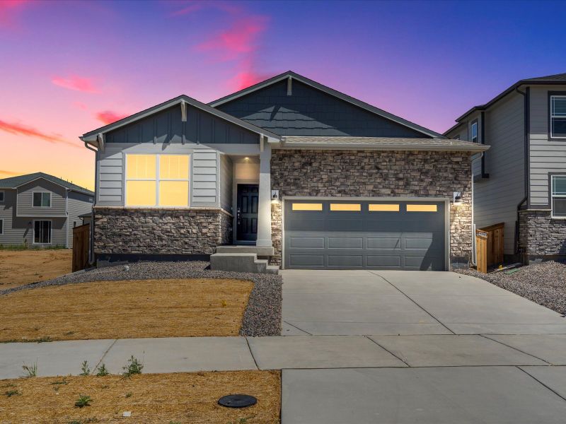 Primrose floorplan exterior image taken at a Meritage Homes community in Brighton, CO.