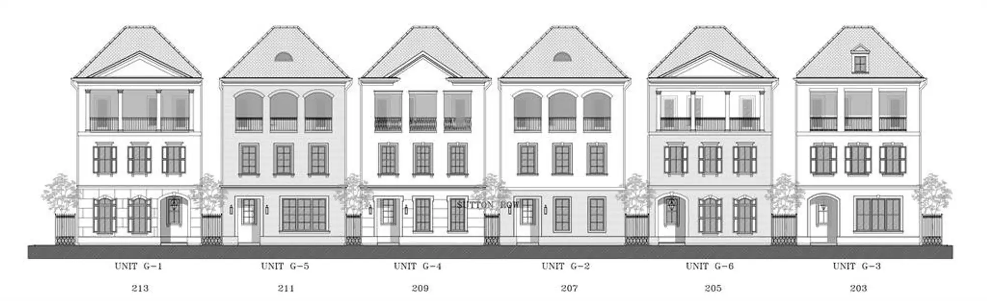 Street scene of The Sutton plan by Pelican Builders, Inc.