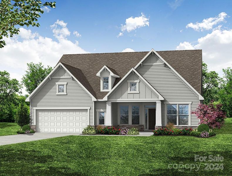 MOVE-IN READY! Homesite 159 features an Edgefield, Ranch floorplan with front-load garage. (rendering of elevation)