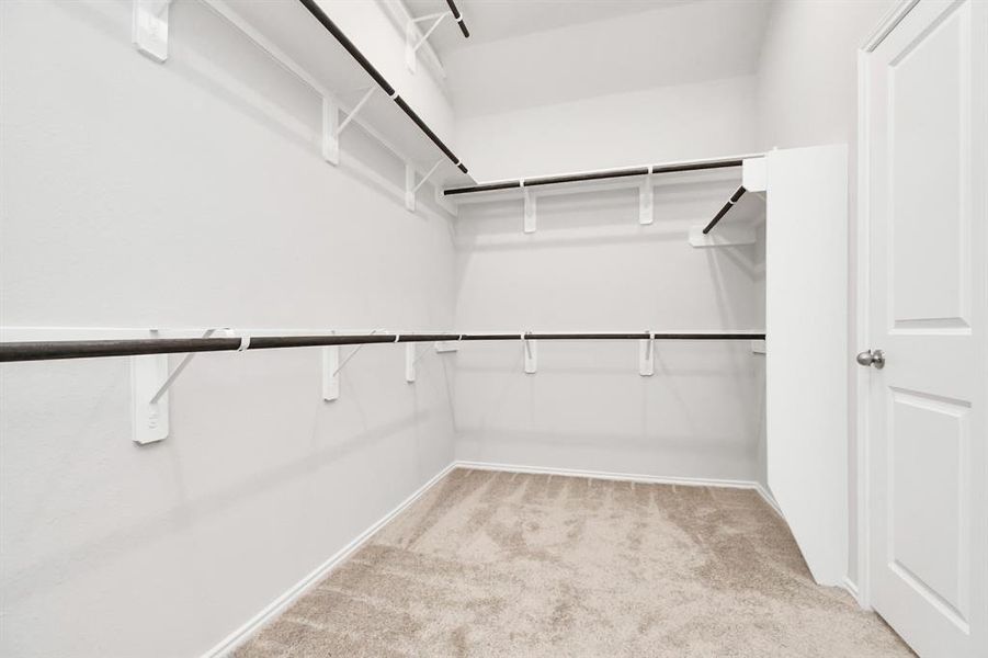 Discover the ultimate functionality in this primary closet, showcasing a harmonious blend of neat shelves and practical storage!