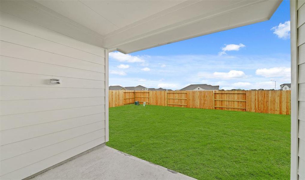 Covered patio in backyard