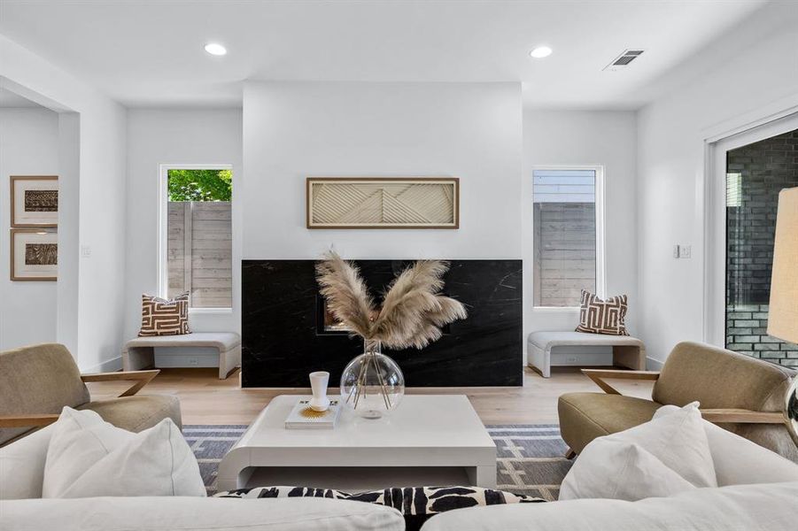 Living room featuring light wood-type flooring